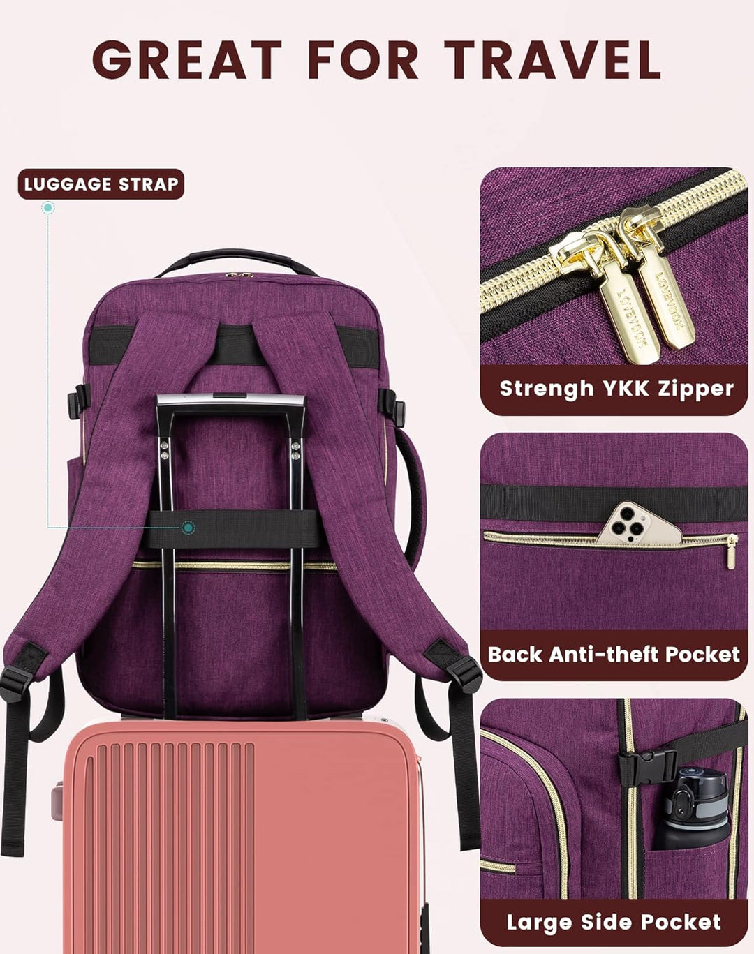LOVEVOOK mochila de viaje, mochila de transporte, mochila de artícu...