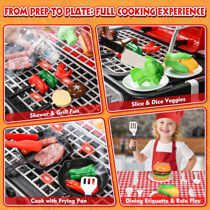 Juguetes de cocina para niños de 86 piezas: juego de parrilla para...