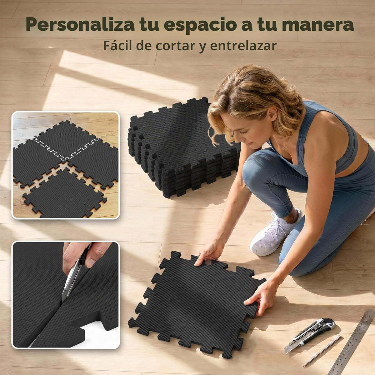 AIRHOP 18 Azulejos Tapete de Piso de Gimnasio, Tapete de Gimnasio de Rompecabezas de Espuma EVA, Azulejos de Piso de Espuma Entrelazados de Alta Densidad para Gimnasio en Casa, Juego, Entrenamiento