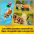 LEGO Creator 31129 - Juego de construcción de tigre majestuoso 3 en 1, se transforma de tigre a panda o pez koi, figuras de animales, juguete de construcción coleccionable, regalos para niños y niñas