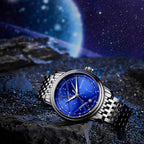 ROCOSJEWE Reloj mecánico automático de lujo para hombre, correa luminosa de acero inoxidable, impermeable, visualización de fecha, relojes de negocios de moda para hombres