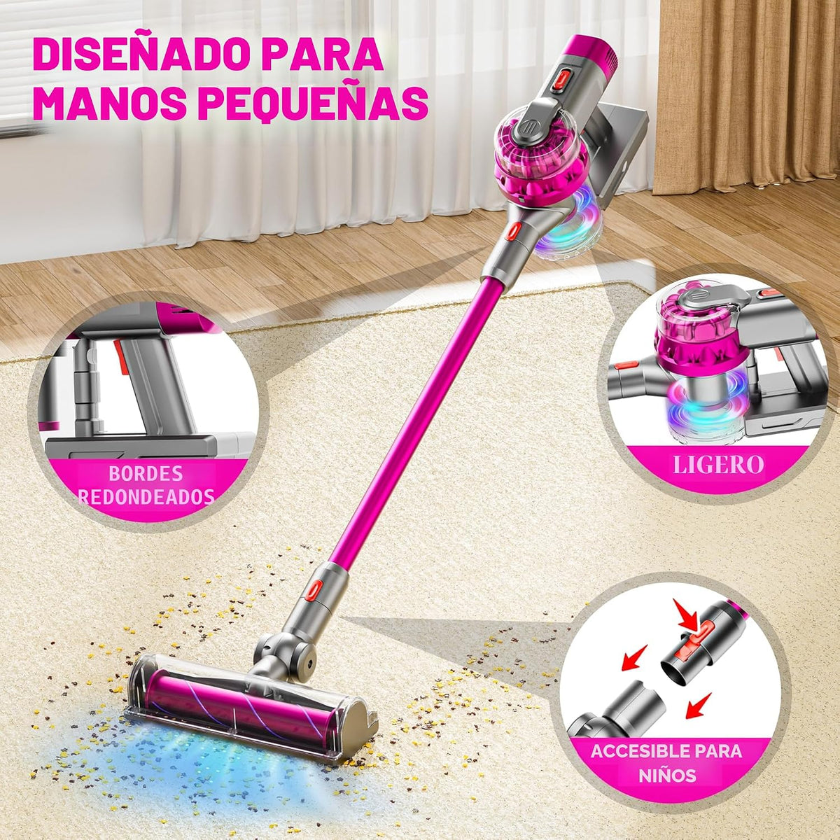 Aspiradora de juguete 4 en 1 para niños (rojo rosa)