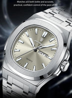 Poedagar Relojes de cuarzo para hombre, de moda, cuadrado, clásico, impermeable, luminoso, fecha, semana, acero inoxidable, reloj de pulsera para hombre