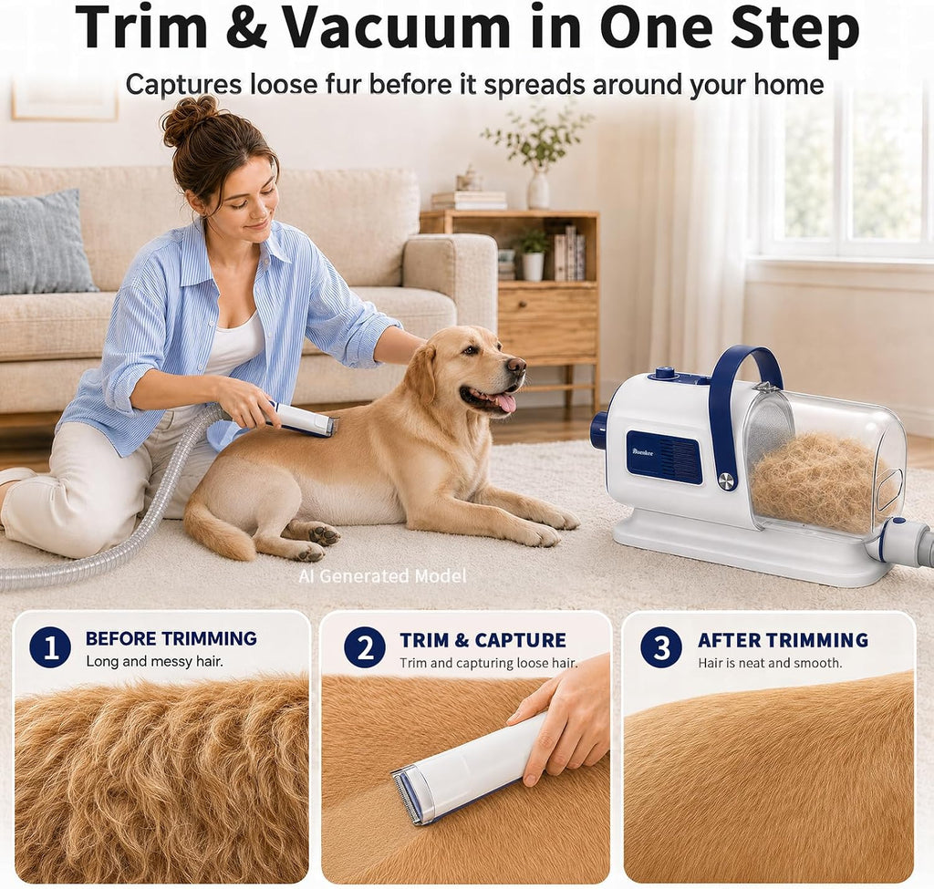 Buenkee Kit de Grooming para Perros: Aspiradora & Secador de Pelo 2 en 1, Cortapelos, Succión de 15000 Pa