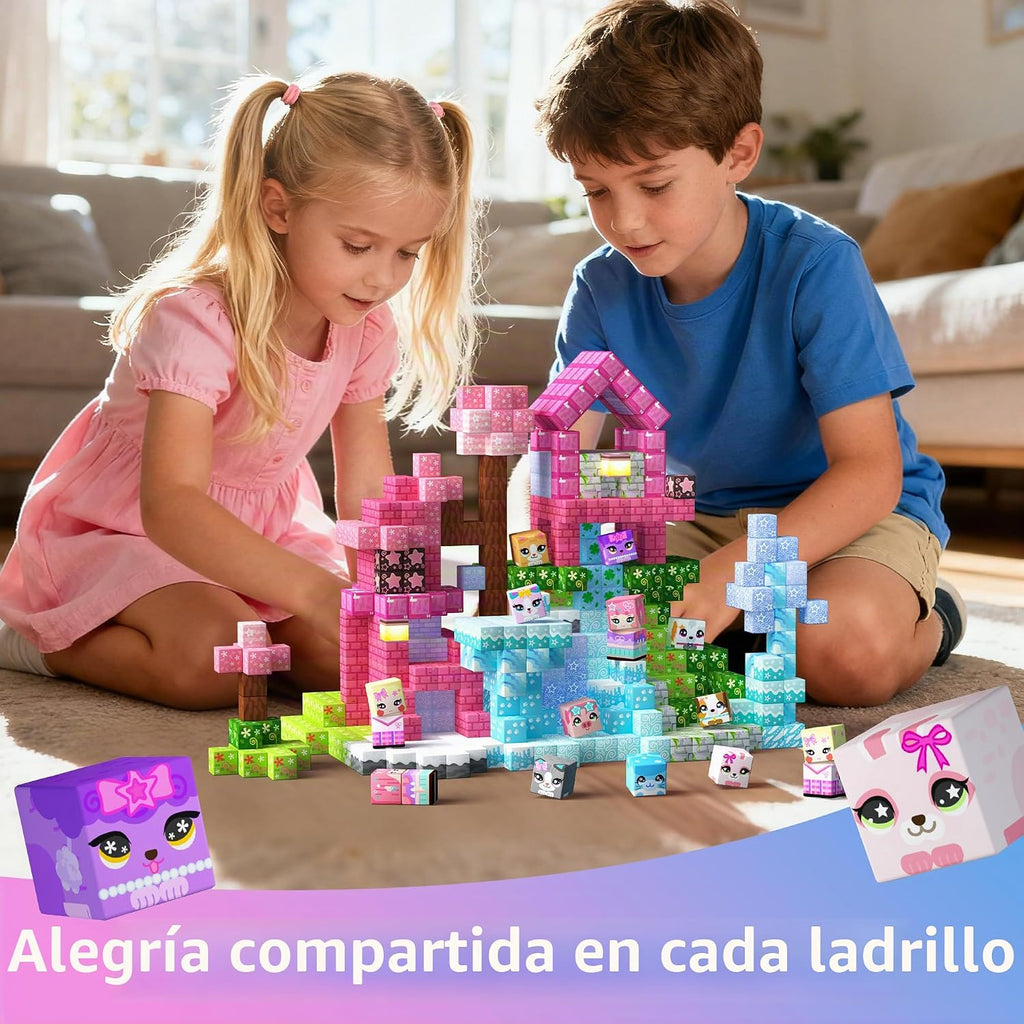 Bloques magnéticos GobiDex de 100 piezas para niños, bloques de construcción de castillo de princesa rosa
