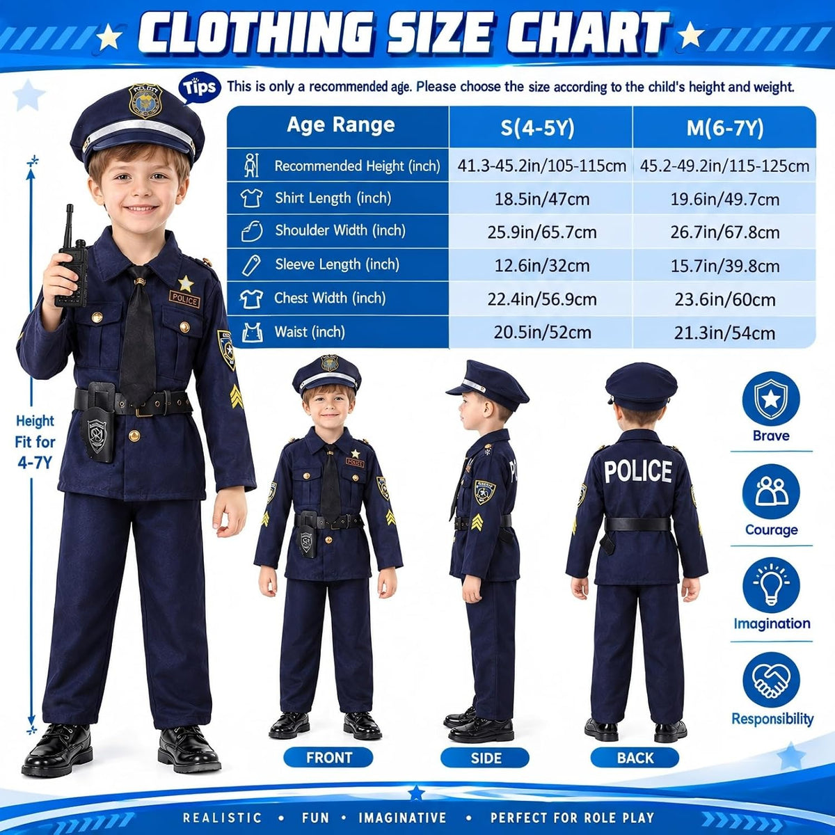 Skirfy Kit de Disfraz de Policía de 16 Piezas para Niños, Disfraz de Oficial de Policía para Niños, Kit de Rol de Disfraz de Policía para Niños, Disfraz de Halloween para Niños