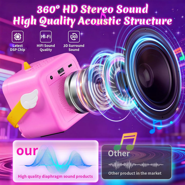 Máquina de karaoke de unicornio con alas y luces de castillo, 2 mic...