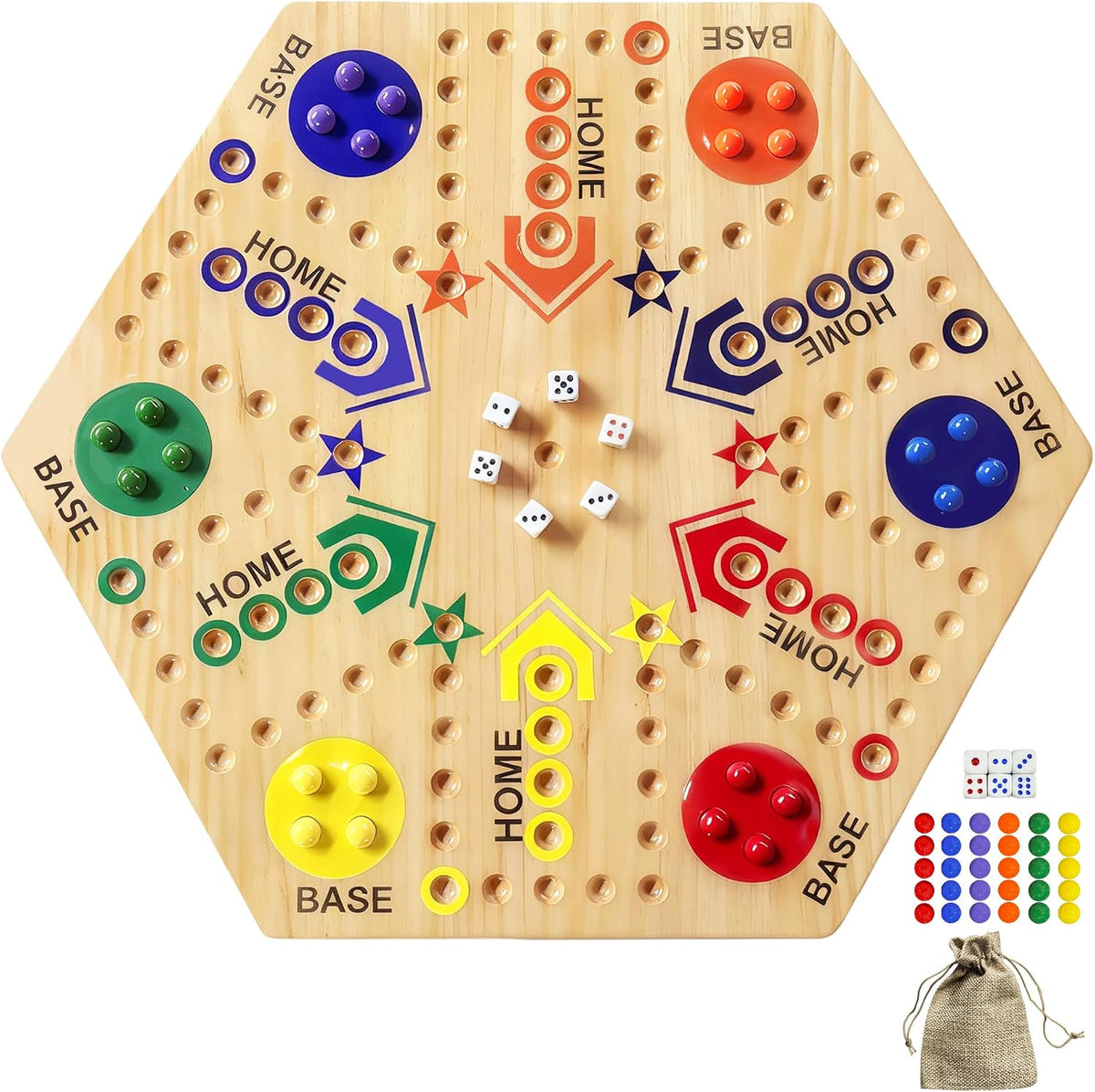 Wooden Board Game, Original Marble Game Double Sided 2-6 Player,15 Inch