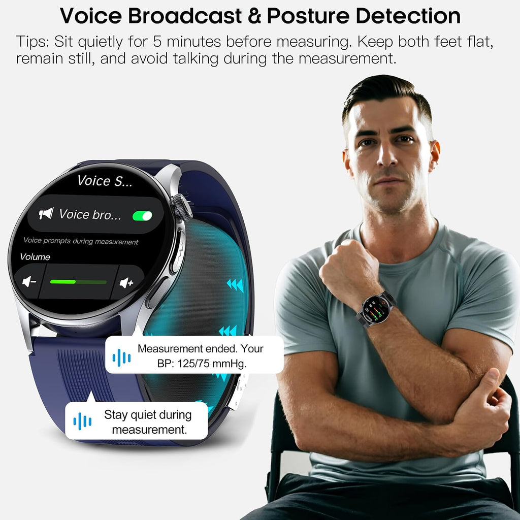 AMOLED - Relojes inteligentes de pantalla grande de 1.56 pulgadas para hombres y mujeres, reloj con monitor de presión arterial con bolsa de aire con frecuencia cardíaca