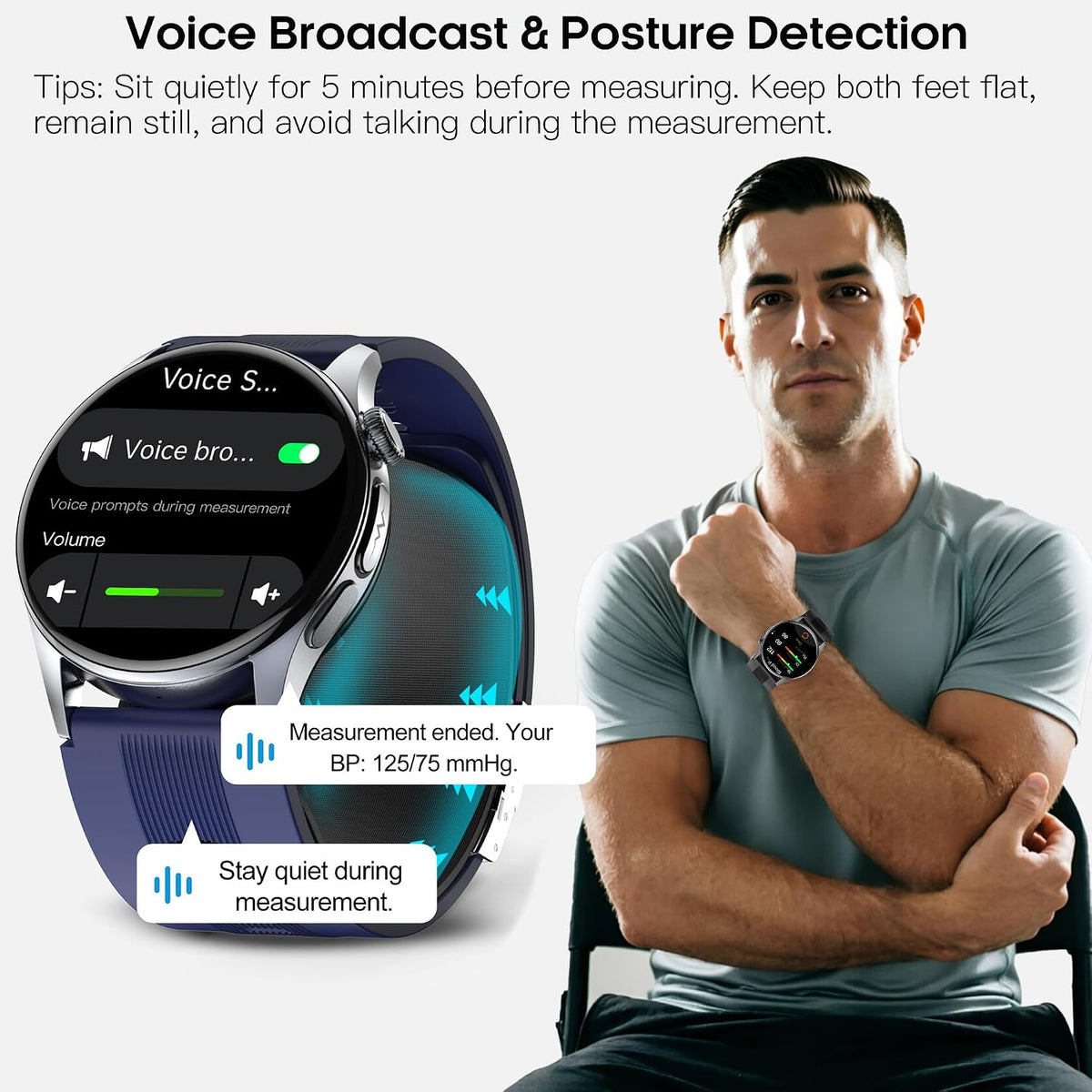AMOLED - Relojes inteligentes de pantalla grande de 1.56 pulgadas para hombres y mujeres, reloj con monitor de presión arterial con bolsa de aire con frecuencia cardíaca