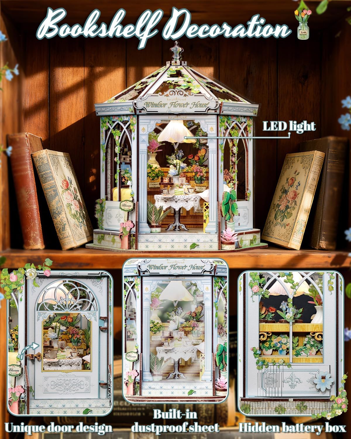 CUTEBEE Kit de casa en miniatura para adultos, rincón de libro de casa de
