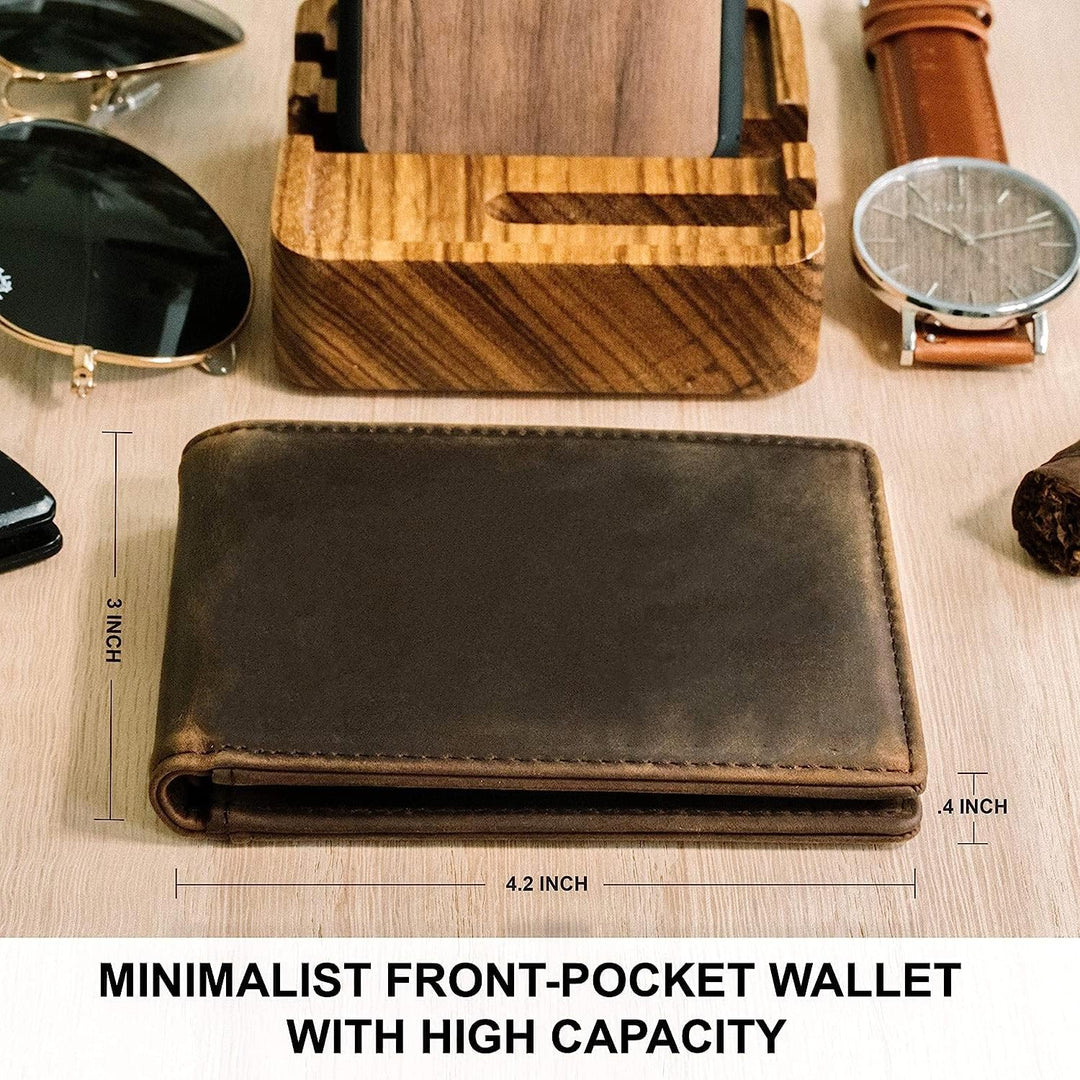 STAY FINE - Billetera minimalista para hombres de cuero RFID plegab...
