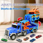 Camiones de juguete para niños de 3 a 5 6 a 8 años, camión transportador de automóviles de juguete con pista de carreras