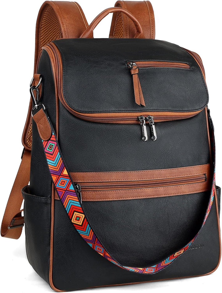 FADEON Mochila para laptop para mujer de cuero, mochila de viaje co...