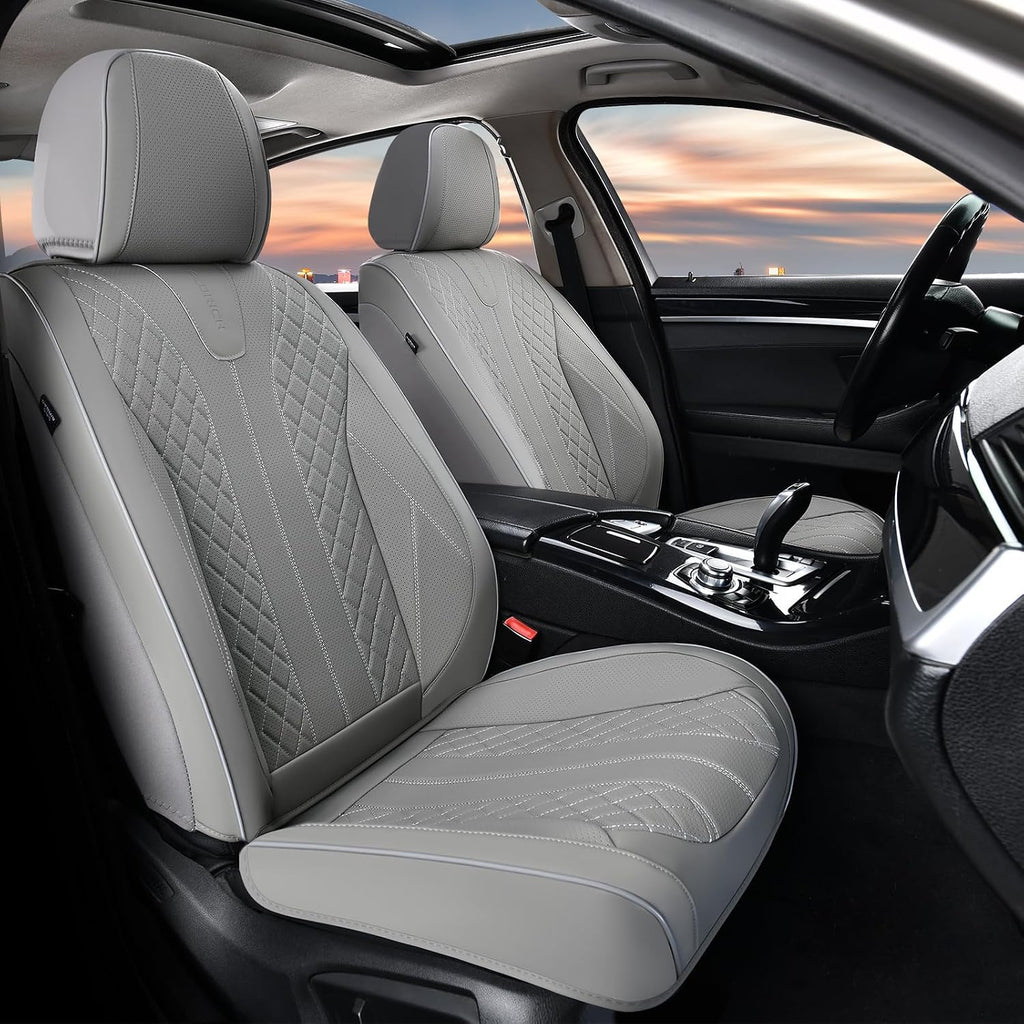 Juego completo de fundas de asiento de automóvil de cuero para automóvil, cobertura completa, impermeable, universal, para asiento de automóvil, ajuste universal para la mayoría de automóviles, SUV, camiones, gris