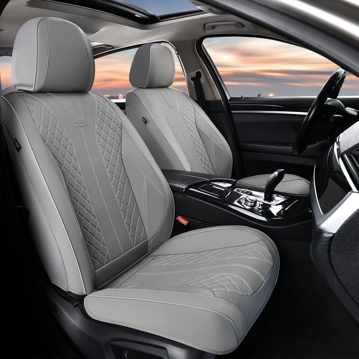 Juego completo de fundas de asiento de automóvil de cuero para automóvil, cobertura completa, impermeable, universal, para asiento de automóvil, ajuste universal para la mayoría de automóviles, SUV, camiones, gris