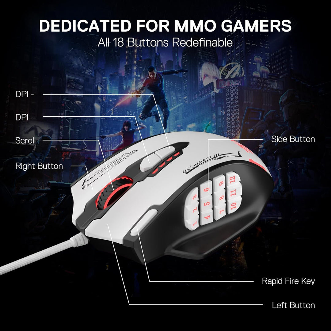 Redragon M908 Impact RGB MMO Mouse para juegos, ratón ergonómico co...