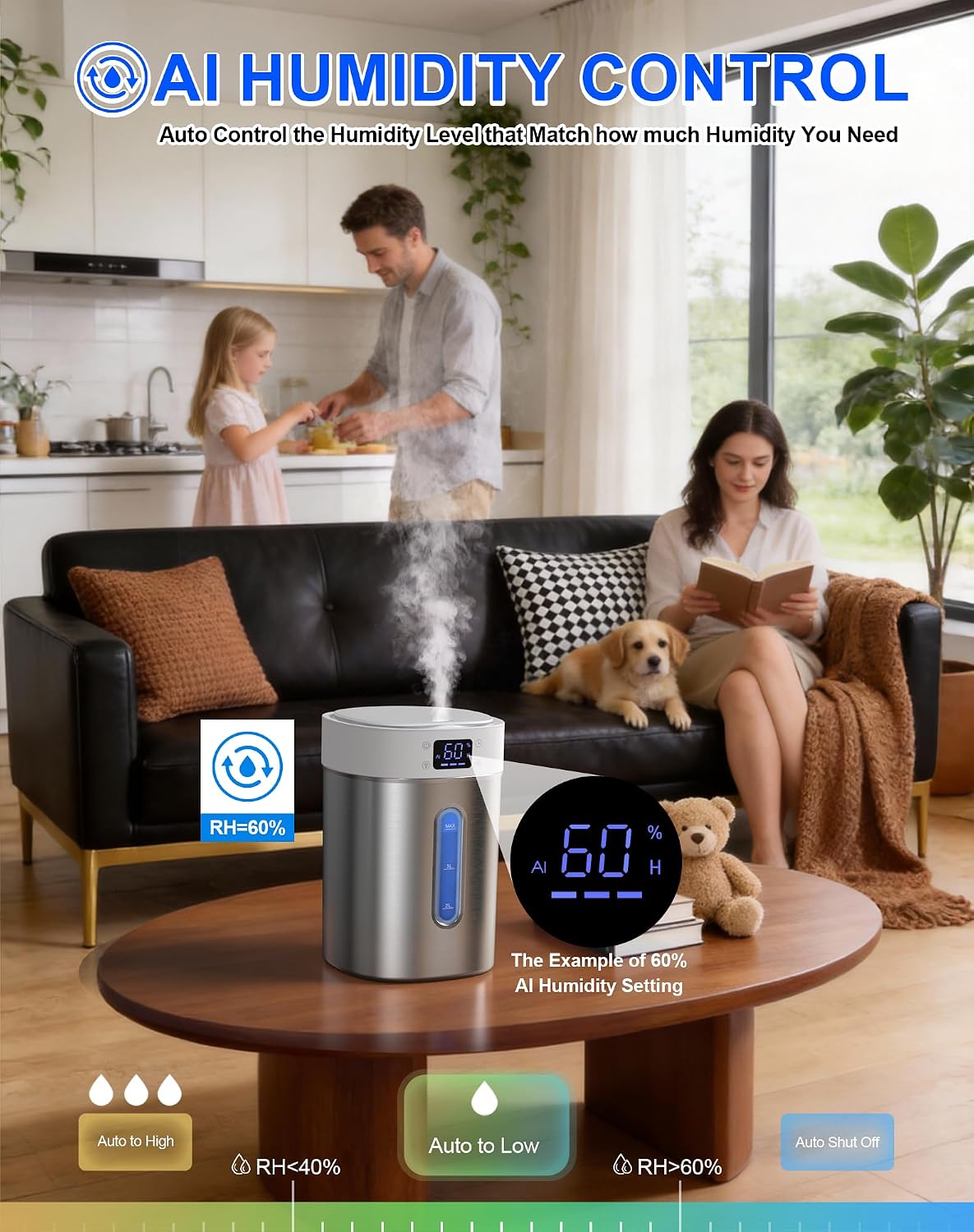 Humidificadores de acero inoxidable para dormitorio, habitación grande