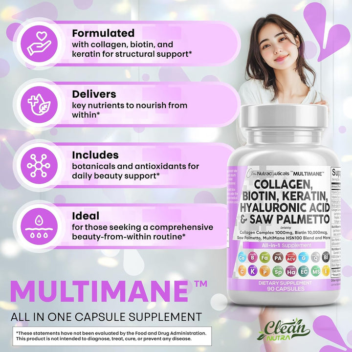 Clean Nutraceuticals Pastillas de Colágeno 1000mg Biotina 10000mcg...