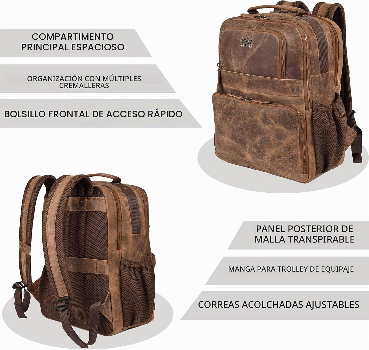 LEATHER VILLAGE Mochila de cuero para hombre de trabajo, Canela, Resistente