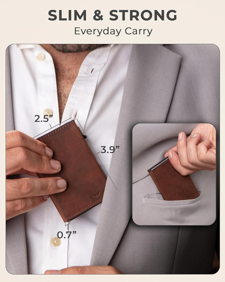 TopMost Billetera desplegable de cuero genuino para hombres, soport...
