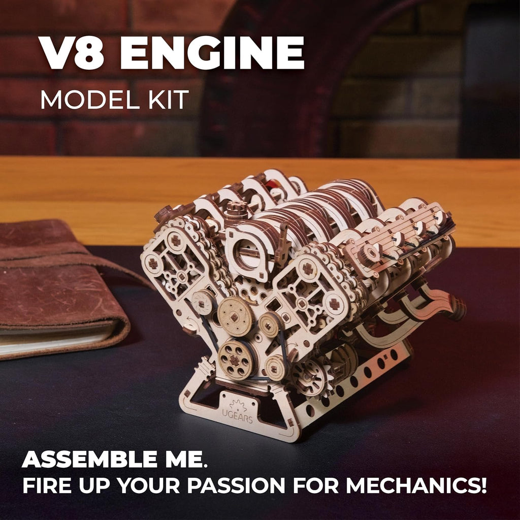 UGEARS V8 Kit de modelo de motor - Rompecabezas de madera 3D para adultos