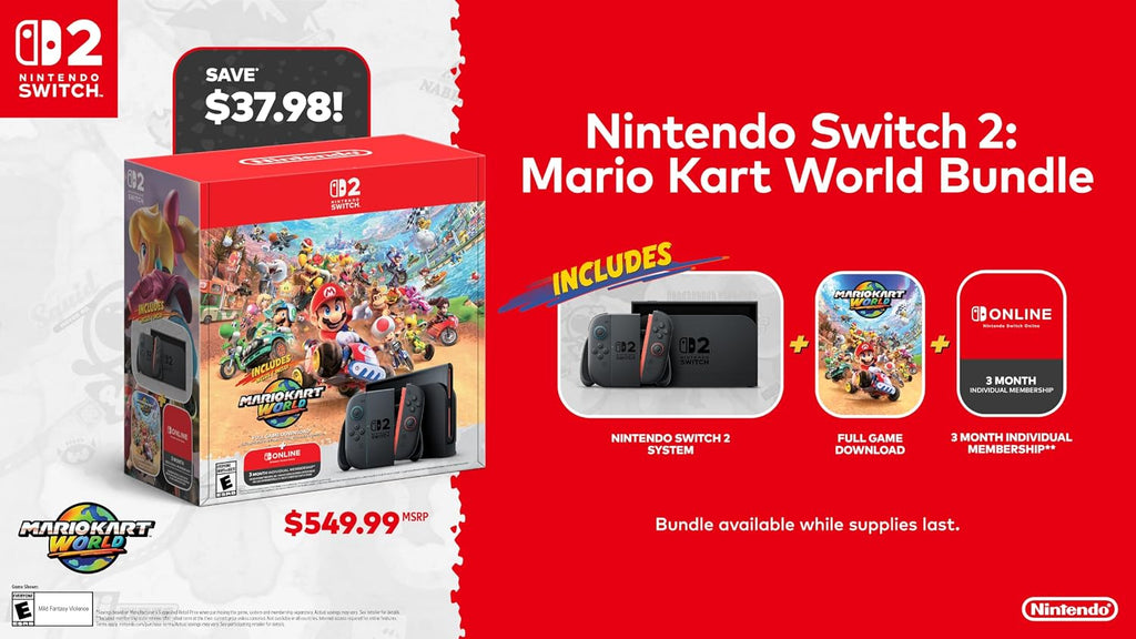 Nintendo interruptor 2 + Mario Kart World Bundle (includes 3-month NSO Individual Membership)