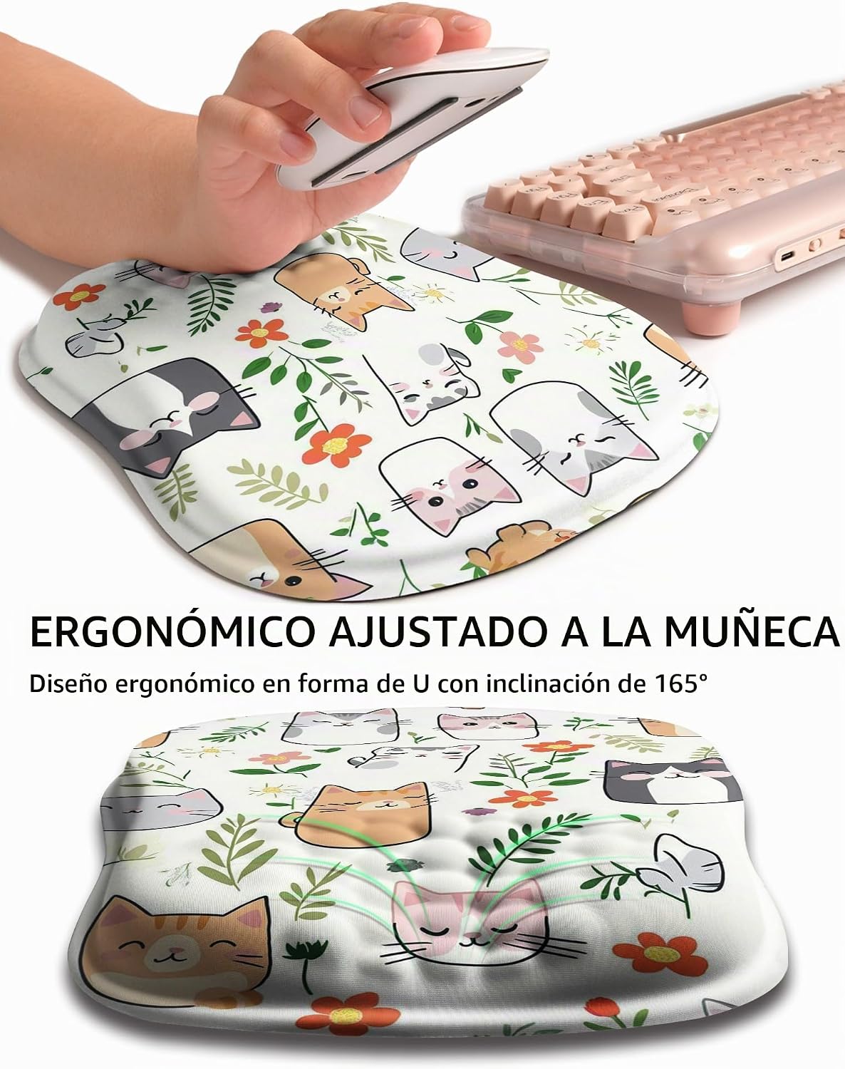 Hokafenle Alfombrilla de mouse ergonómica para abrazar la muñeca con soporte para muñeca, reposamuñecas en forma de U para aliviar el dolor del túnel carpiano, con espuma viscoelástica acolchada