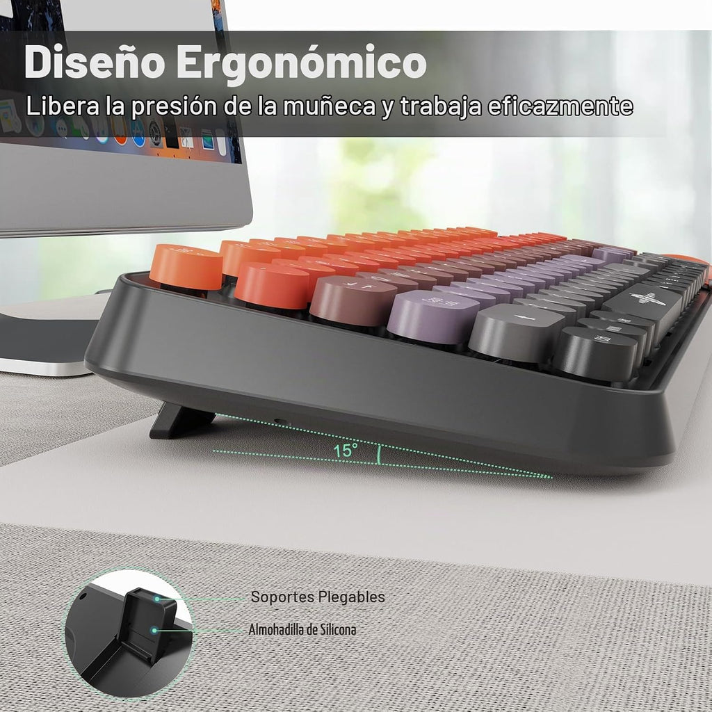 FOPETT Combo de teclado y mouse inalámbricos, 2.4G de tamaño completo, V2020 Negro Naranja