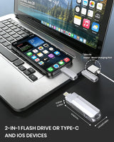 Unidad flash de 64 GB para iPhone\/iPad, USB-C Photo Stick con adap...