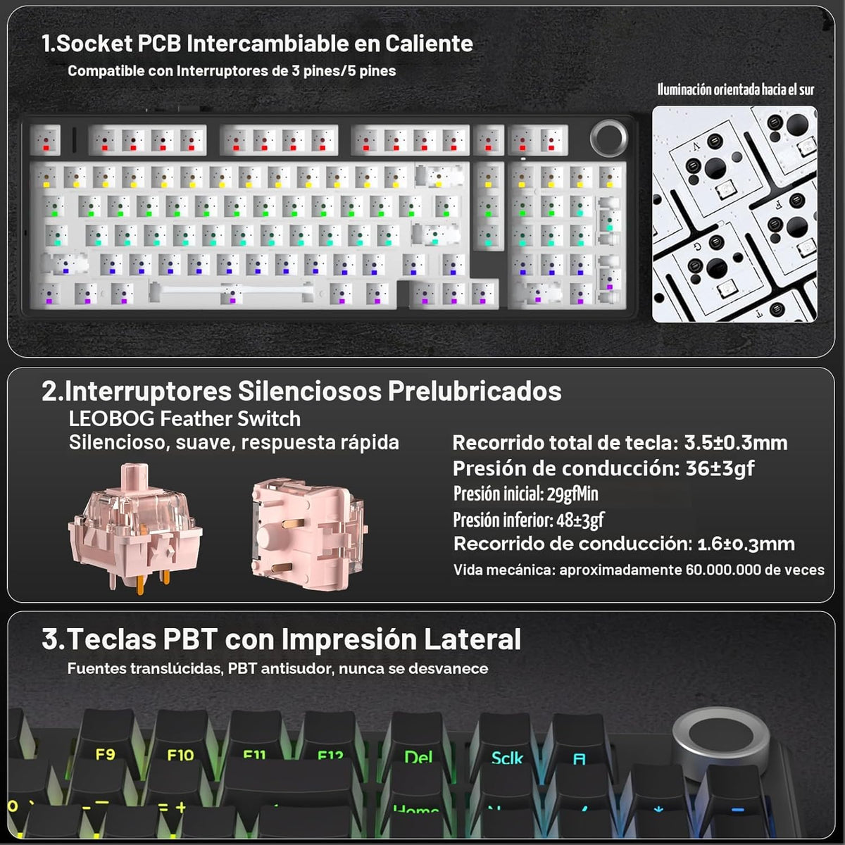 AULA F99 Pro Teclado mecánico inalámbrico - Versión silenciosa, BT5...