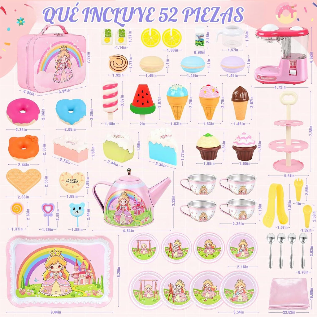 Juego de té de princesa con cafetera, juego de simulación para