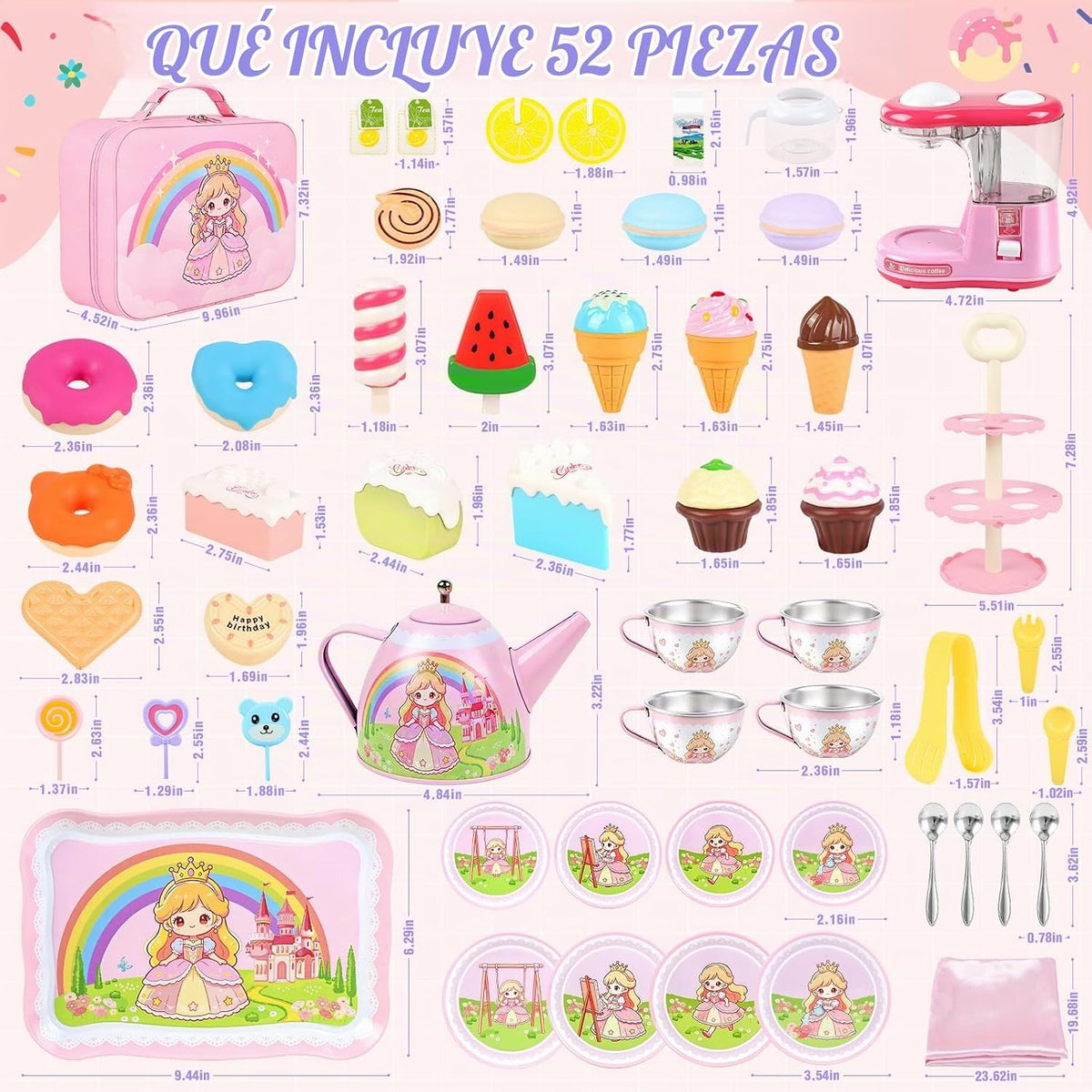 Juego de té de princesa con cafetera, juego de simulación para