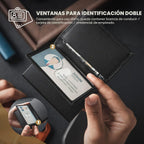 Cartera con tarjetero VULKIT con bloqueo RFID, diseño minimalista, con ventanas dobles para identificación, cartera desplegable para 12 tarjetas, Negro, Talla única, Minimalista