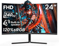 CRUA Monitor curvo para juegos FHD 240Hz de 24 pulgadas, 2800R, Fre...