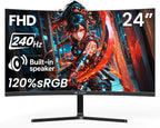 CRUA Monitor curvo para juegos FHD 240Hz de 24 pulgadas, 2800R, Fre...