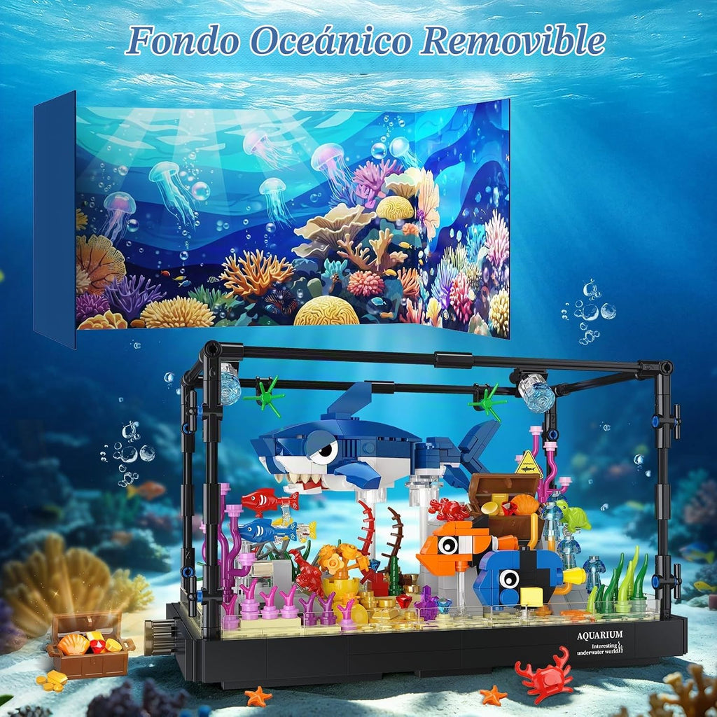 HOGOKIDS Juguete Acuario de Tiburones para Armar con Animales Móviles y Luz para Niños