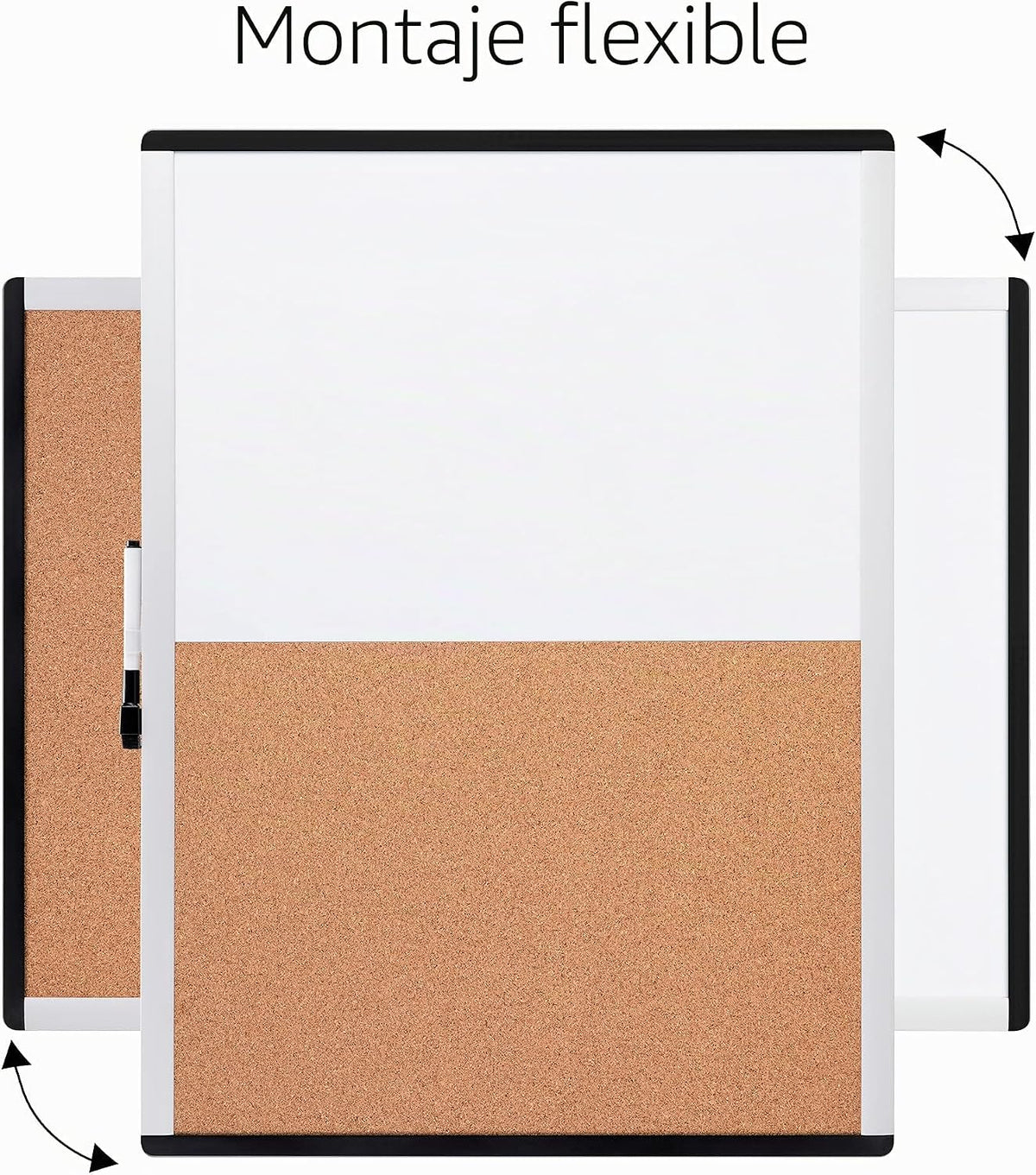 Amazon Basics Combo magnético de borrado en seco y tablero de corcho, de doble cara, ligero, fácil de instalar, marco de plástico/aluminio, 17 x 23 pulgadas
