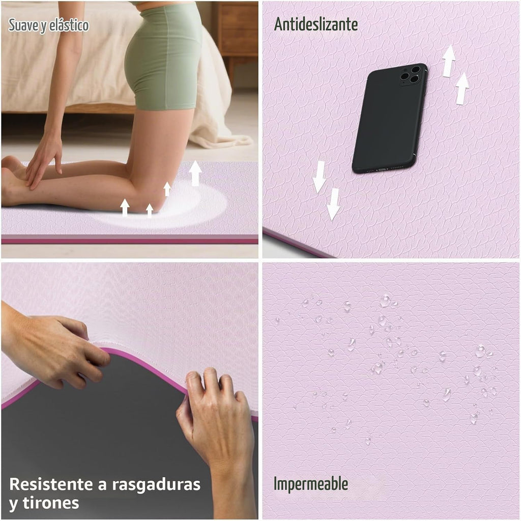 Esterilla de yoga extra ancha 76"x40"x10mm TPE antideslizante