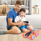 Auto de control remoto, auto eléctrico de carreras y acrobacias de 2.4GHz, rotación giratoria de 360° de doble cara, faros LED RC 4WD de alta velocidad todoterreno, regalo para niños de 3, 4, 5, 6, 7