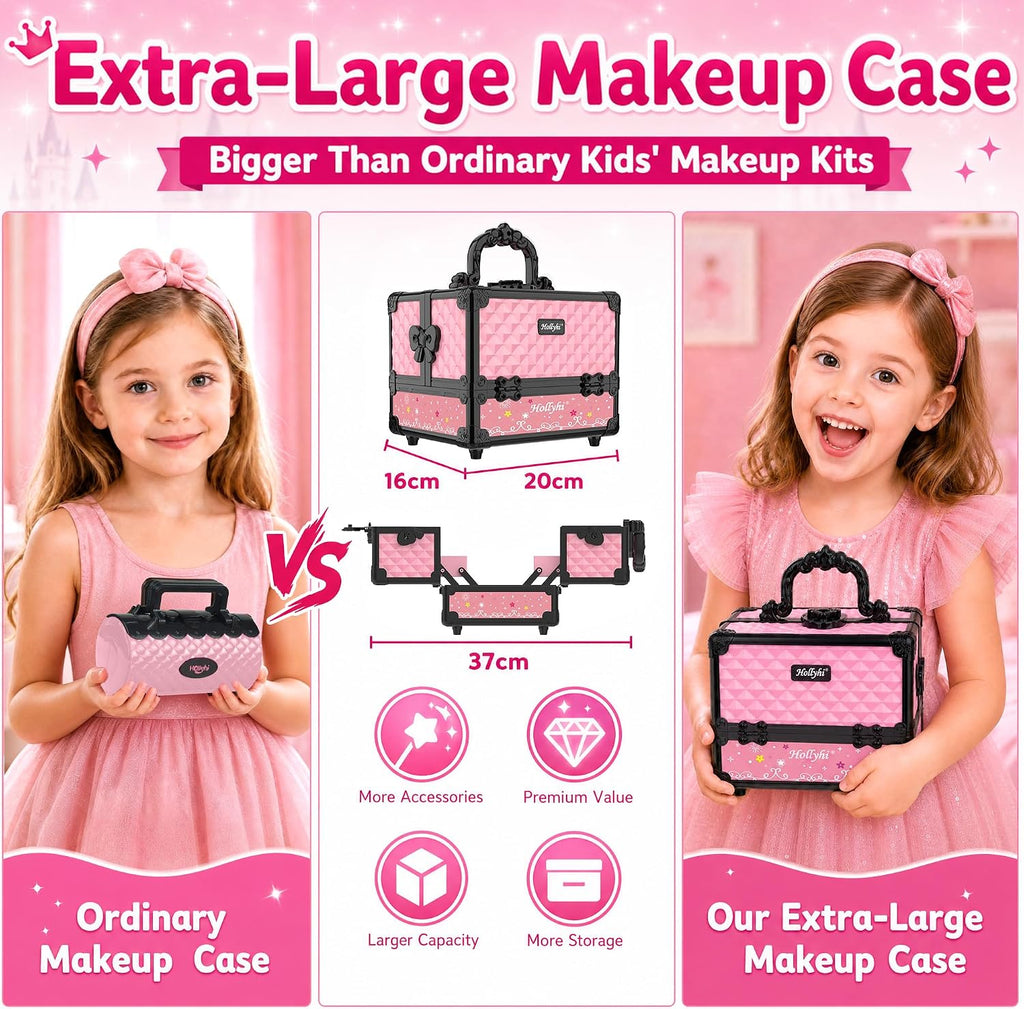 Juego de 59 piezas de maquillaje para niñas, juego de juguetes de maquillaje lavables para disfrazarse, juego de tocador de belleza con estuche de cosméticos, juguetes de cumpleaños para niñas