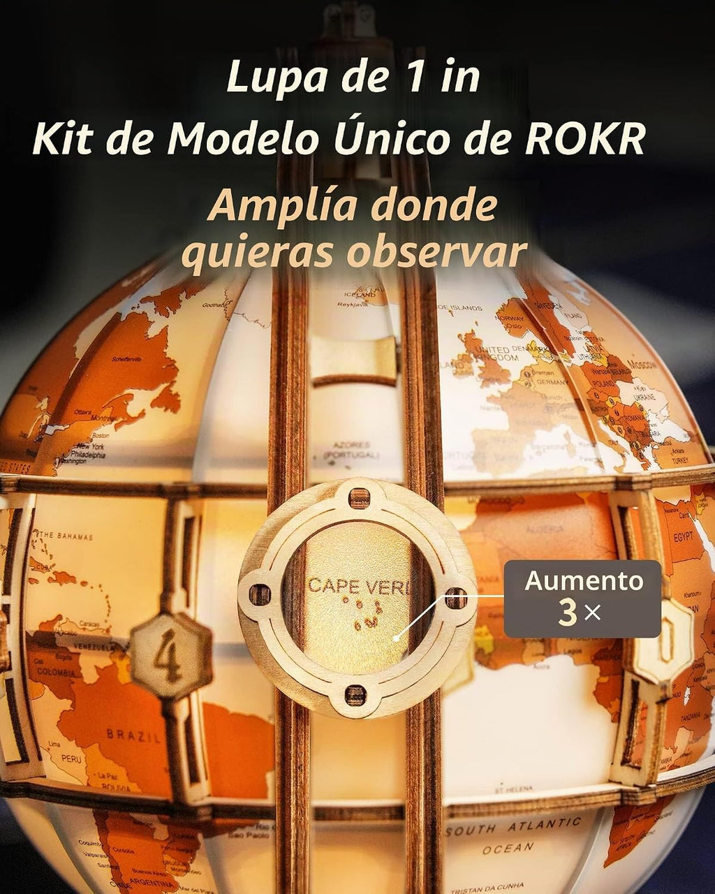 Lámpara ROKR Rompecabezas de madera 3D para adultos, rompecabezas de globo de madera con iluminación LED, kits de construcción de modelos, decoración de habitación para adolescentes, niñas, niños, mujeres y