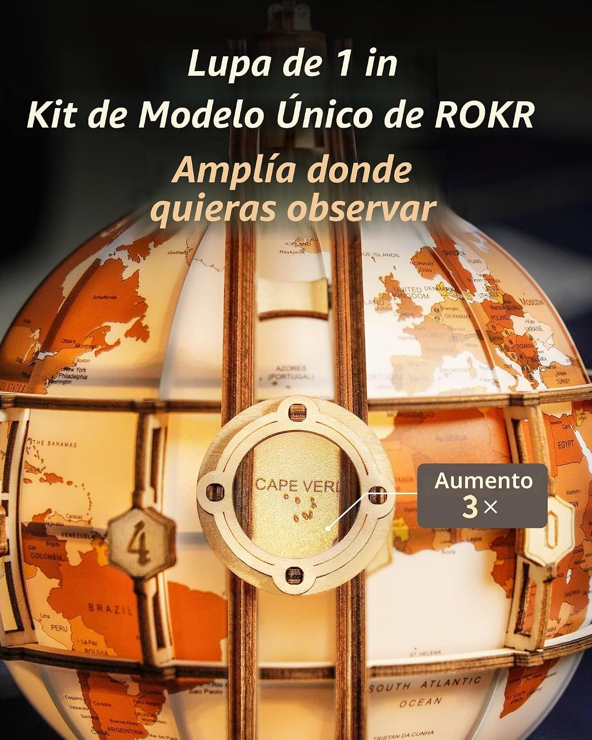 Lámpara ROKR Rompecabezas de madera 3D para adultos, rompecabezas de globo de madera con iluminación LED, kits de construcción de modelos, decoración de habitación para adolescentes, niñas, niños, mujeres y