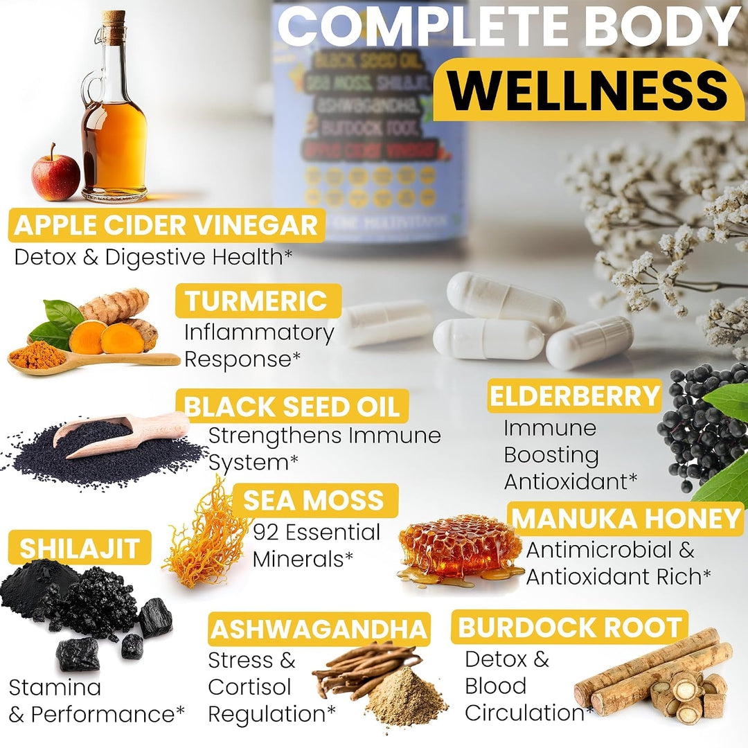 Siraj Multivitamínico orgánico | Aceite de semilla negra, musgo mar...