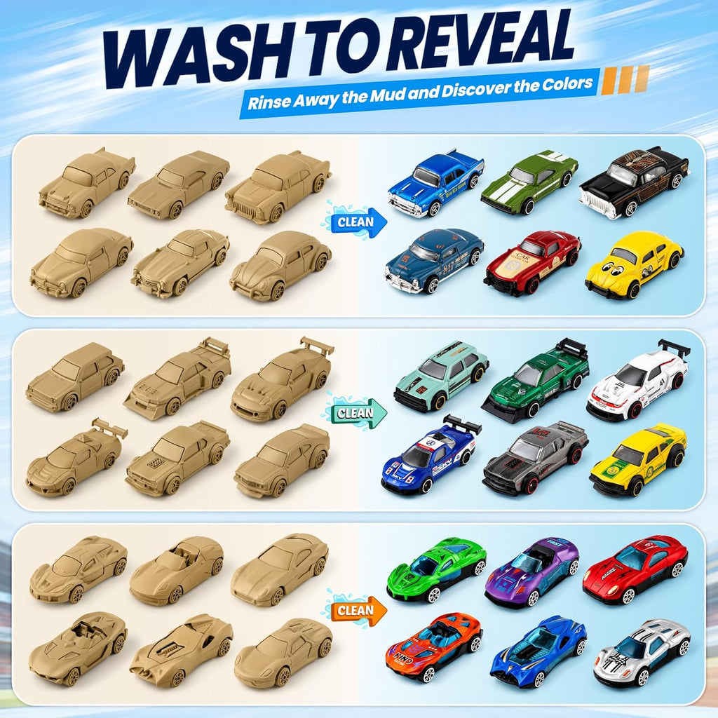 Mini lavado de 18 piezas para revelar autos de juguete, recuerdos de fiesta