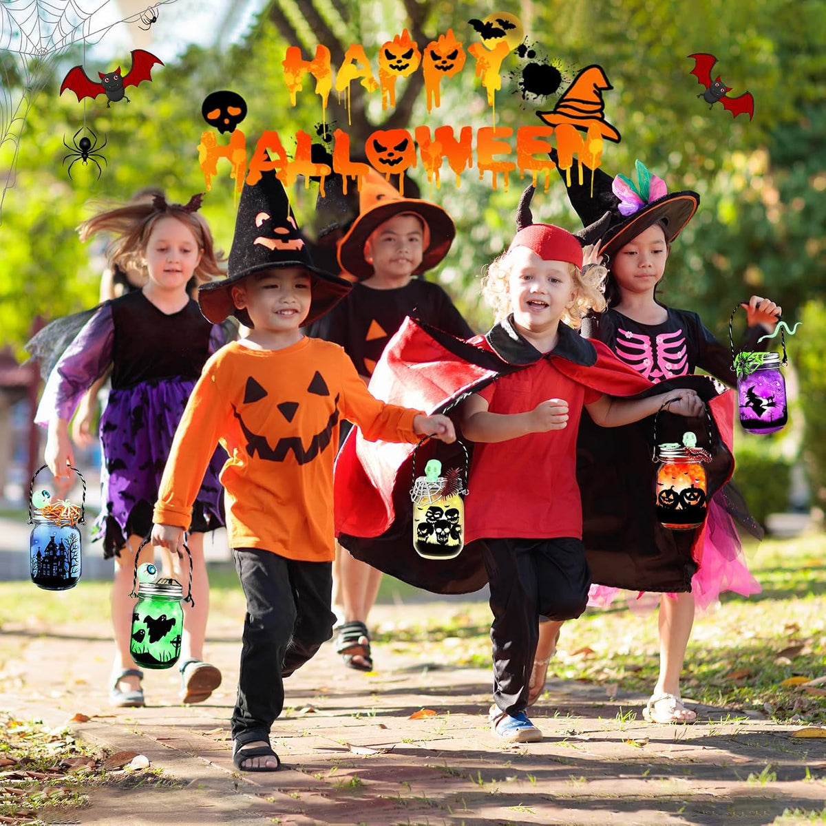 AuroTops Manualidades de Halloween para niños, paquete de 8 tarros de masón