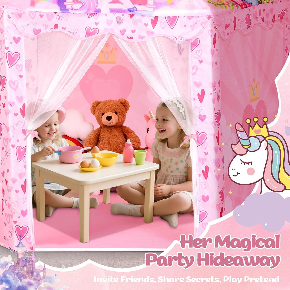 Tienda de campaña hexagonal de princesa para niñas, gran castillo interior con bolsa de transporte, rincón de lectura de ensueño y espacio de juego imaginativo, cumpleaños, San Valentín, idea de regalo de Pascua para niños de 3 a 8 años