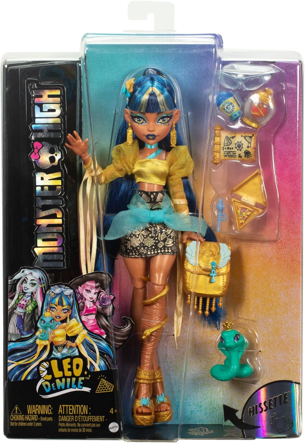Muñeca Monster High Cleo De Nile con blusa dorada y falda de capas,...