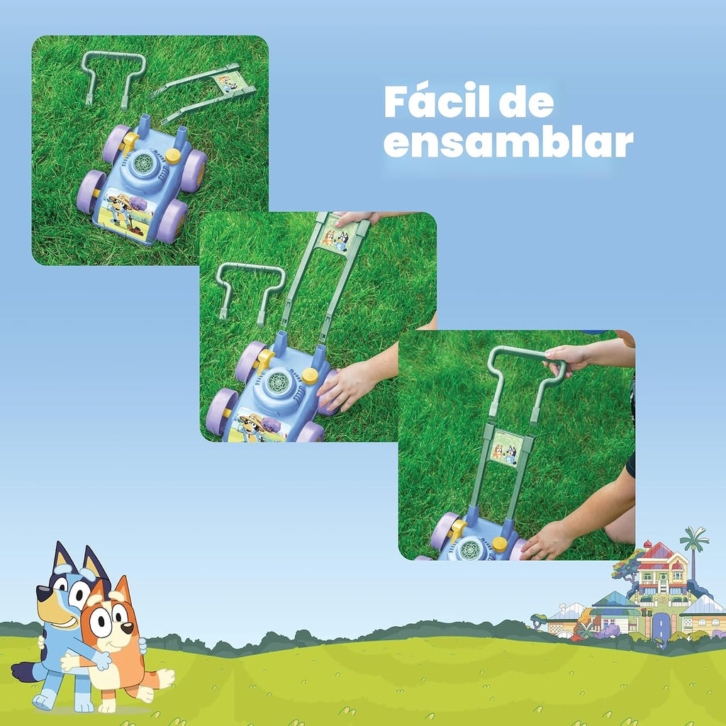 BLUEY - Cortacésped de burbujas para niños pequeños, máquina sopladora de burbujas con sonido para juguete de jardinería en interiores y exteriores, reproduce música bluey, cumpleaños, recuerdo de fiesta para niñas y niños en edad preescolar