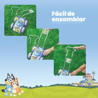 BLUEY - Cortacésped de burbujas para niños pequeños, máquina sopladora de burbujas con sonido para juguete de jardinería en interiores y exteriores, reproduce música bluey, cumpleaños, recuerdo de fiesta para niñas y niños en edad preescolar